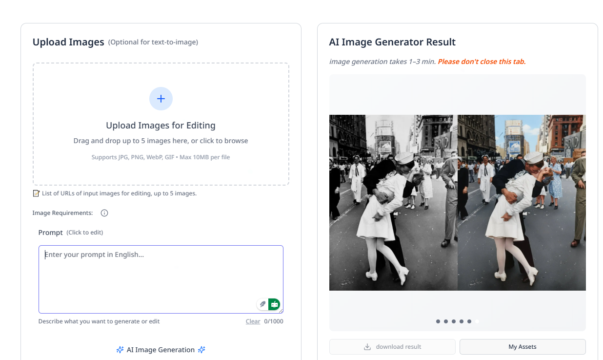 Nano Banana image editor interface with drag and drop area and prompt box